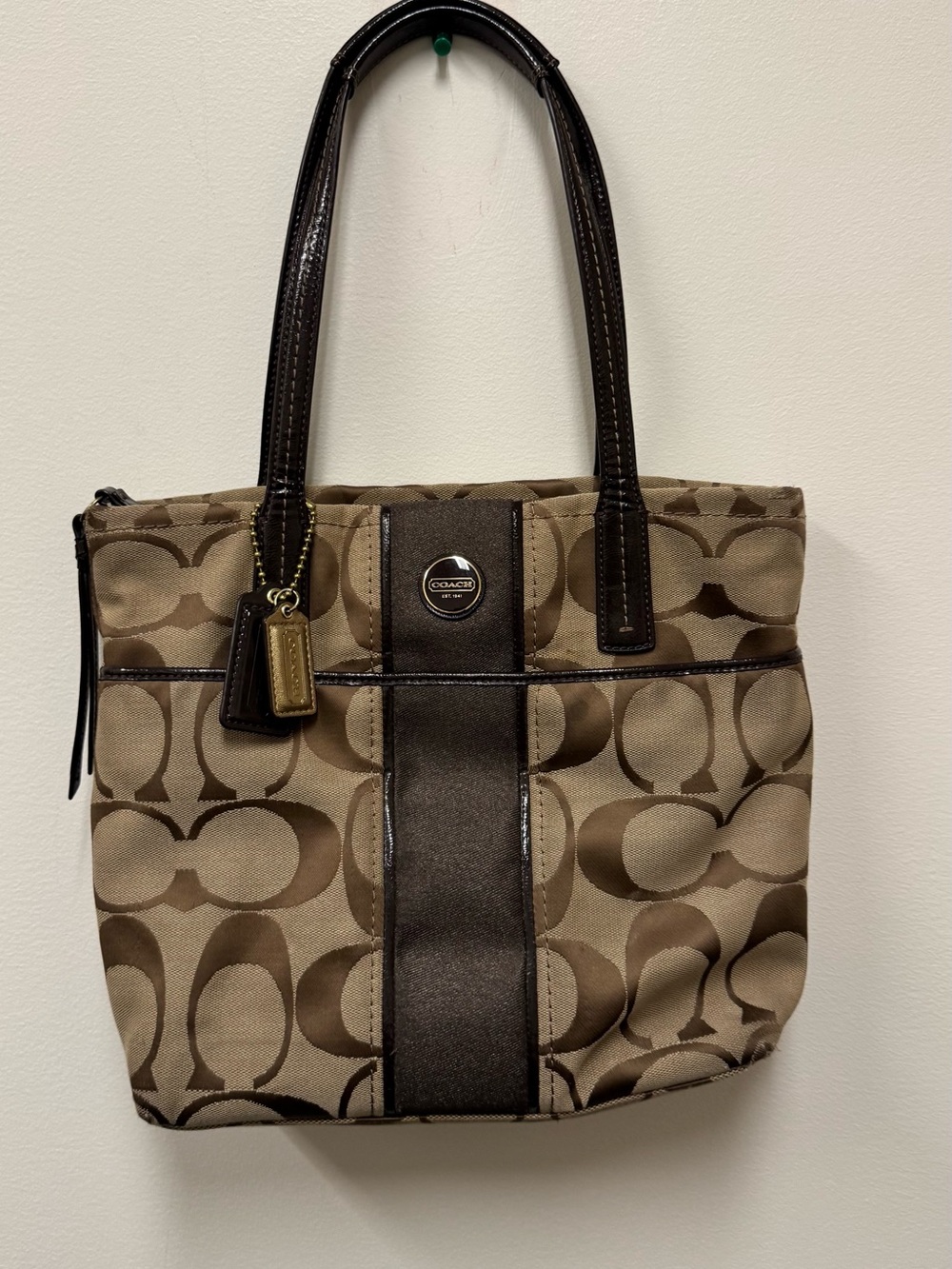 Coach Brown and Tan Signature Canvas Tote